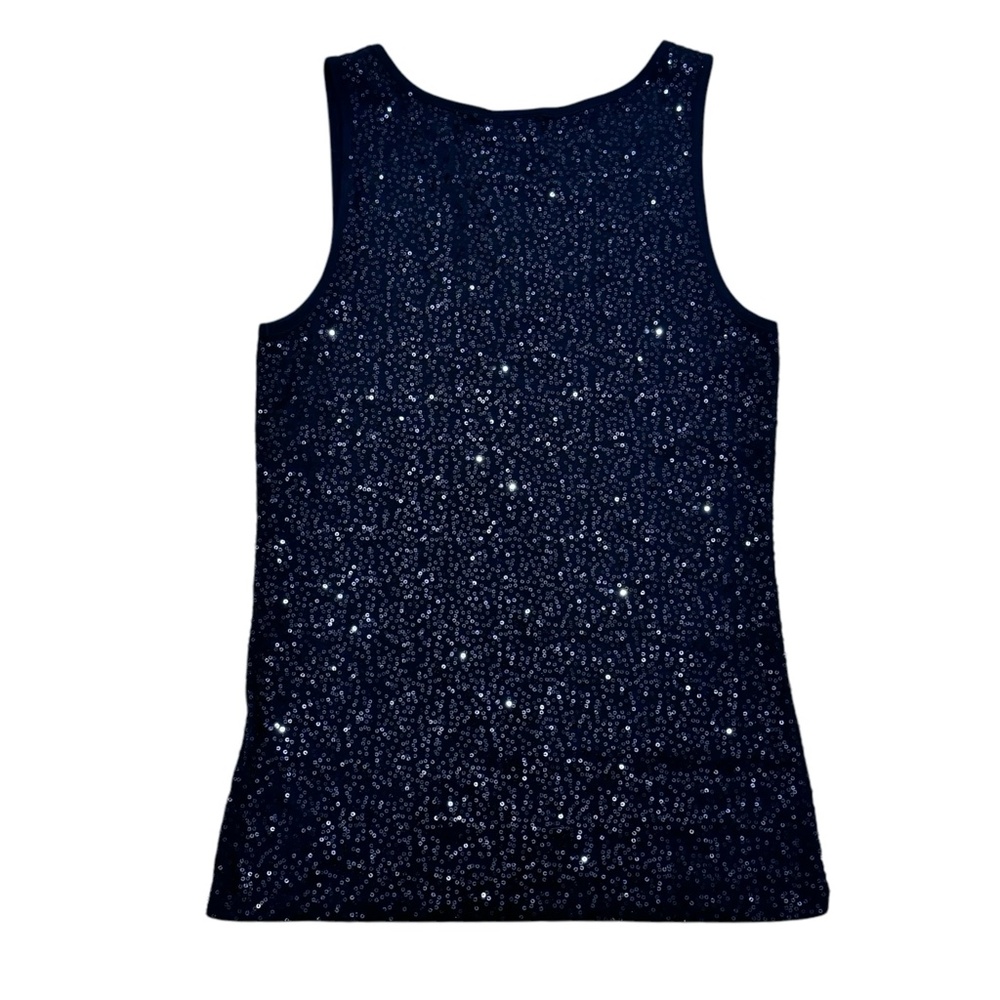 DKNY BLACK SEQUINS SCOOP NECK SLEEVELESS COTTON TOP - Picture 9 of 12